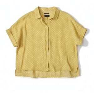 Rachel Roy Boxy Top Womens XL 100% Linen Polka Dots Short Sleeve Yellow Cropped